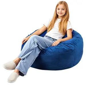 VEVOR Bean Bag Chair,  , 3 feet Round Bean Bag Chair with Removable and Washable Cover, 25D Memory Foam Filled with Soft and Smooth Dutch Velvet, Bean Bag for Bedroom or Playroom, Blue