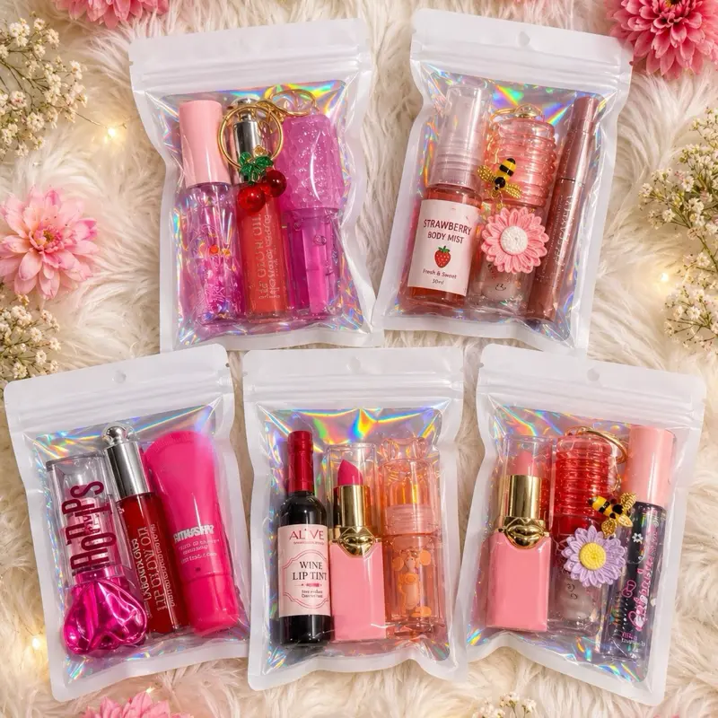Cute 3-Piece Beauty Bag for Lipstick, Lip Oil Storage