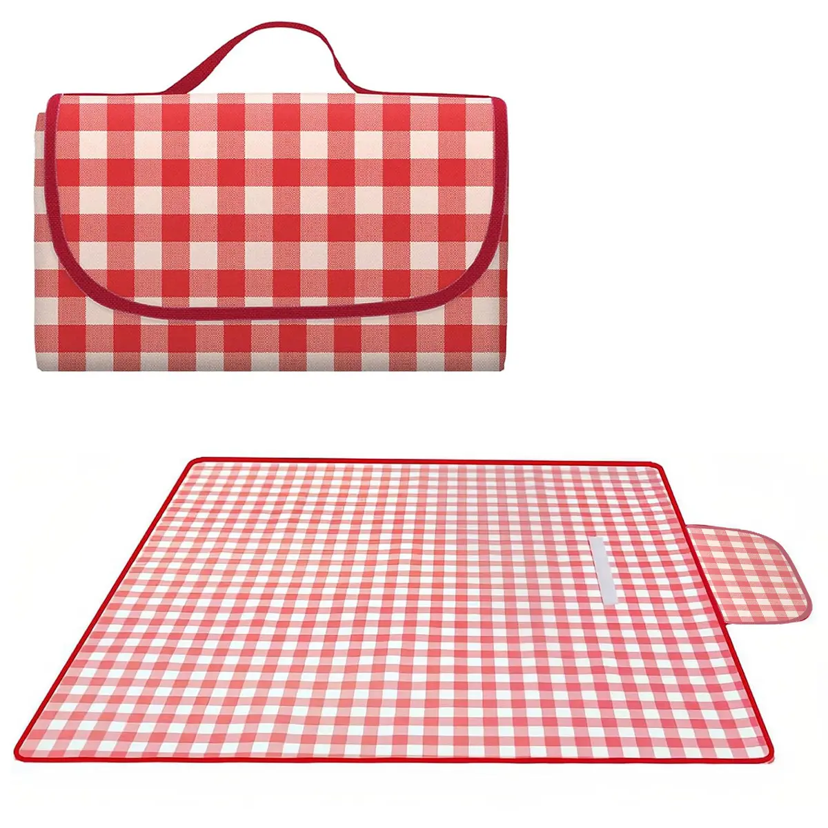 Extra-large outdoor picnic blanket, measuring 80 inches by 60 inches. A waterproof and foldable blanket with a checkered pattern, suitable for use as a picnic mat on beaches, camping sites, grasslands, and parks. Suitable for 2-4 people. tiktokshopspringg