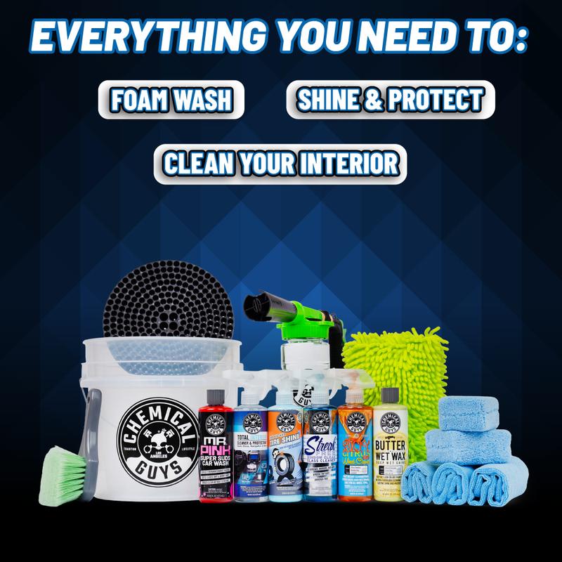 CHEMICAL GUYS All Season Arsenal Detailing Kit (15pc) – Complete Car Cleaning Kit for Interior & Exterior | Foam Cannon, Car Soap, Tire Shine, Wheel Cleaner, Microfiber Towels, Protectants & More