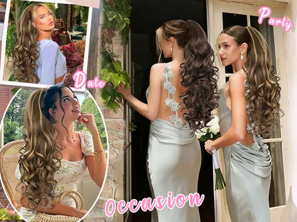 ALXNAN 24'' Long Wavy Claw Ponytail Extension Curly Wavy Pony Tail Clip in Claw Hair Extension Synthetic Hairpiece for Women Ideal for Any Occasion