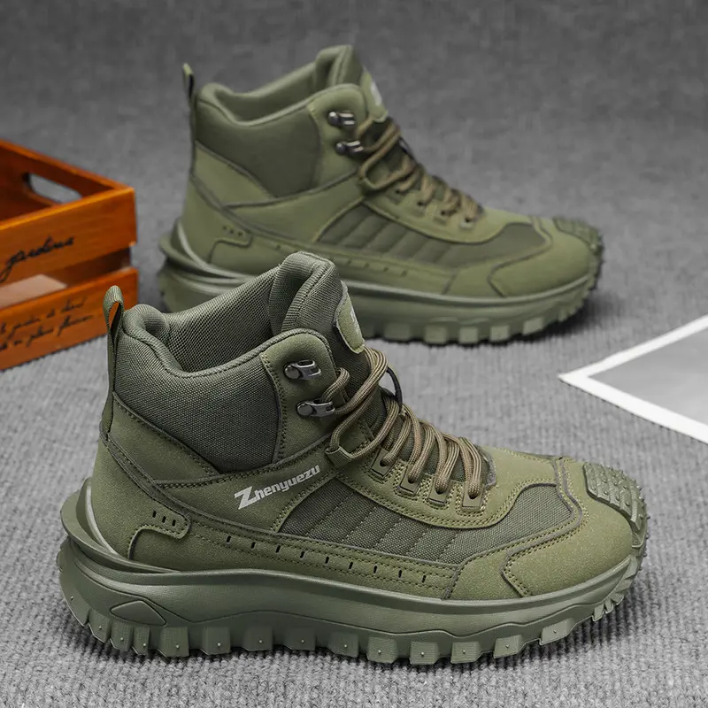 Men's High-Top Lace-Up Hiking Boots Round-Toe Design Lightweight Comfortable Black Khaki Green Versatile for Mountaineering Travel Outdoor Sports