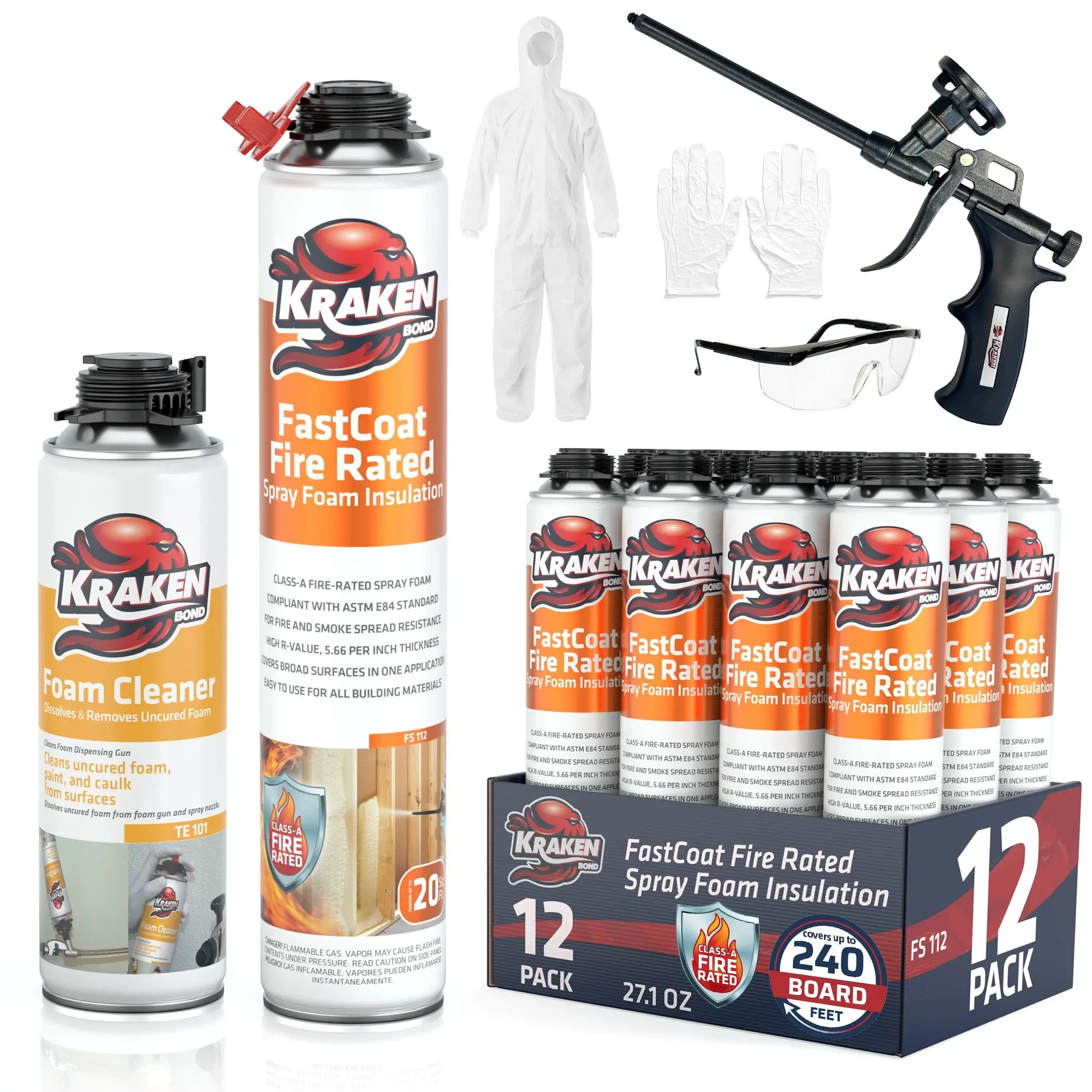 Kraken FastCoat Fire Rated Spray Foam Insulation Closed Cell Expanding Foam Class A Fire Rated R-11.32 per 2" inch Building Code Compliant DIY Application