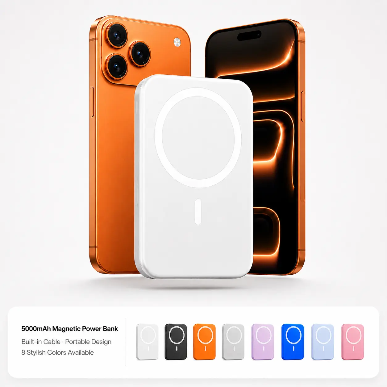 ArtCyber 5000mAh Lightweight Magnetic Connect Power Bank Charger - Portable iPhone-Compatible Battery Pack with USB-C Input/Output, Compact Travel Accessory (Magnetic Ring Included), Magnetic Connect Power Banks