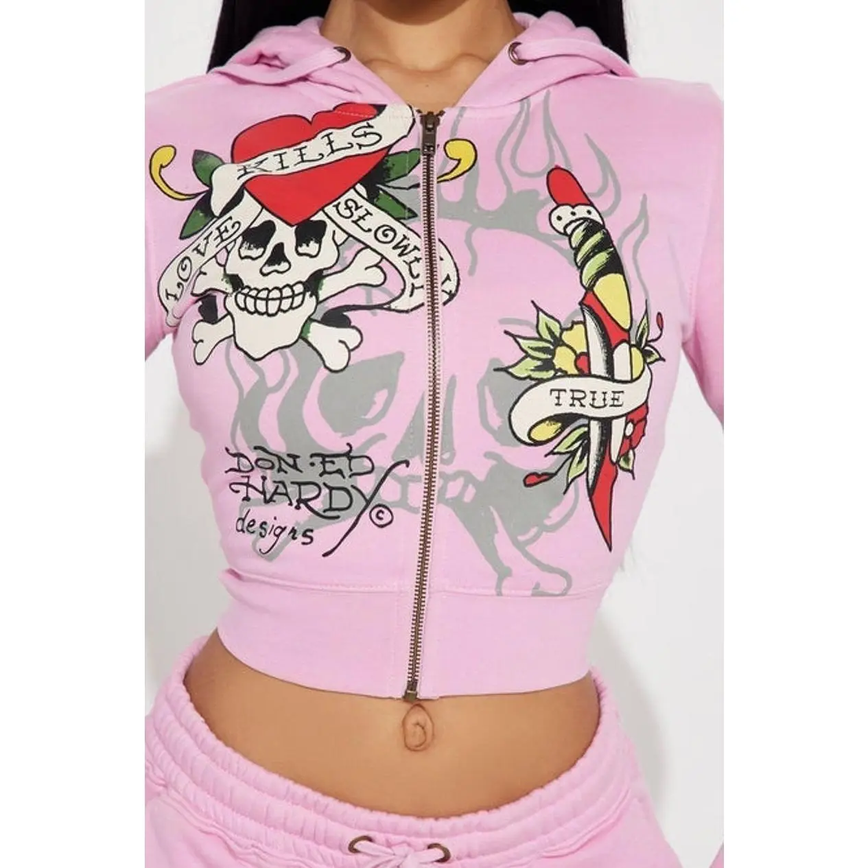 Ed Hardy Tiger Roar Zip Up Hoodie - Pink M - TikTok Shop