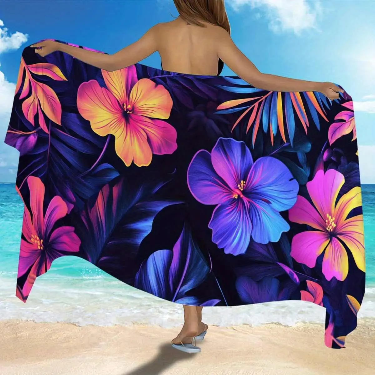 【summervibes】Tropical Hibiscus Flower Beach Towel, Quick Dry Microfiber Pool Towel, Large Absorbent Beach Blanket, Lightweight Sandproof Swim Towel for Adults, Colorful Floral Print Beach Towels for Travel, Yoga, Camping