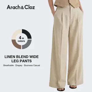 Arach&Cloz Womens Linen Blend Wide Leg All-Season Business Casual Outfits Dress Pants