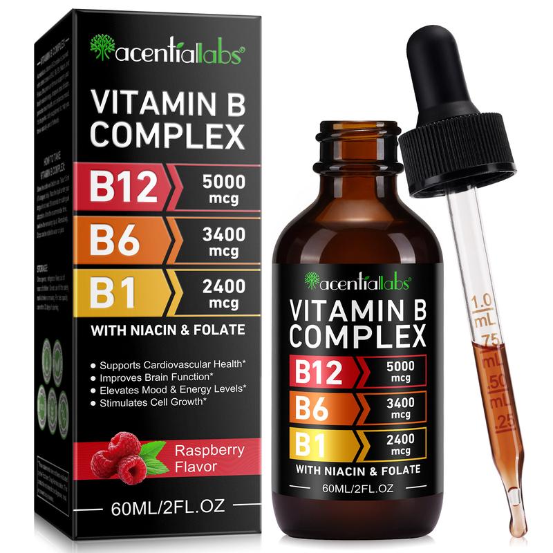 [Three-Bottle Pack]Vitamin B12 & B6 Drops, Sublingual Vitamin B12 Complex, 5000 mcg Methylcobalamin, Daily Nutritional Support, Raspberry Flavor, For Women & Men, Made in USA, 6 fl oz