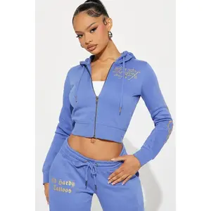 Ed Hardy Lotus Love Zip Front Hoodie - Blue C