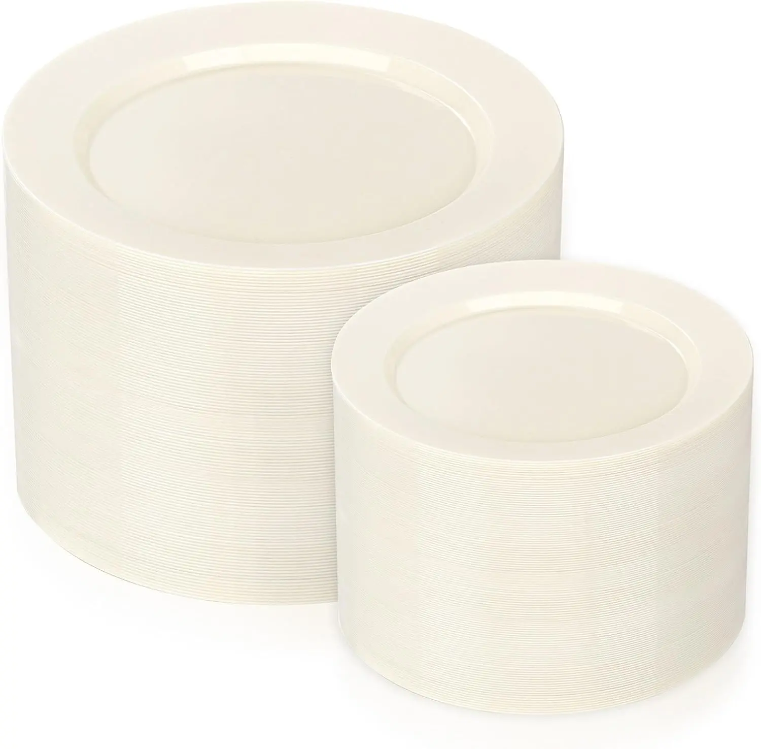 I00000 200 Pcs Ivory Plastic Plates, Disposable Party Plates Include 100 Ivory Dinner Plate 10’’ and 100 Plastic Dessert Plate 7’’ Perfect for Birthday, Party & Wedding