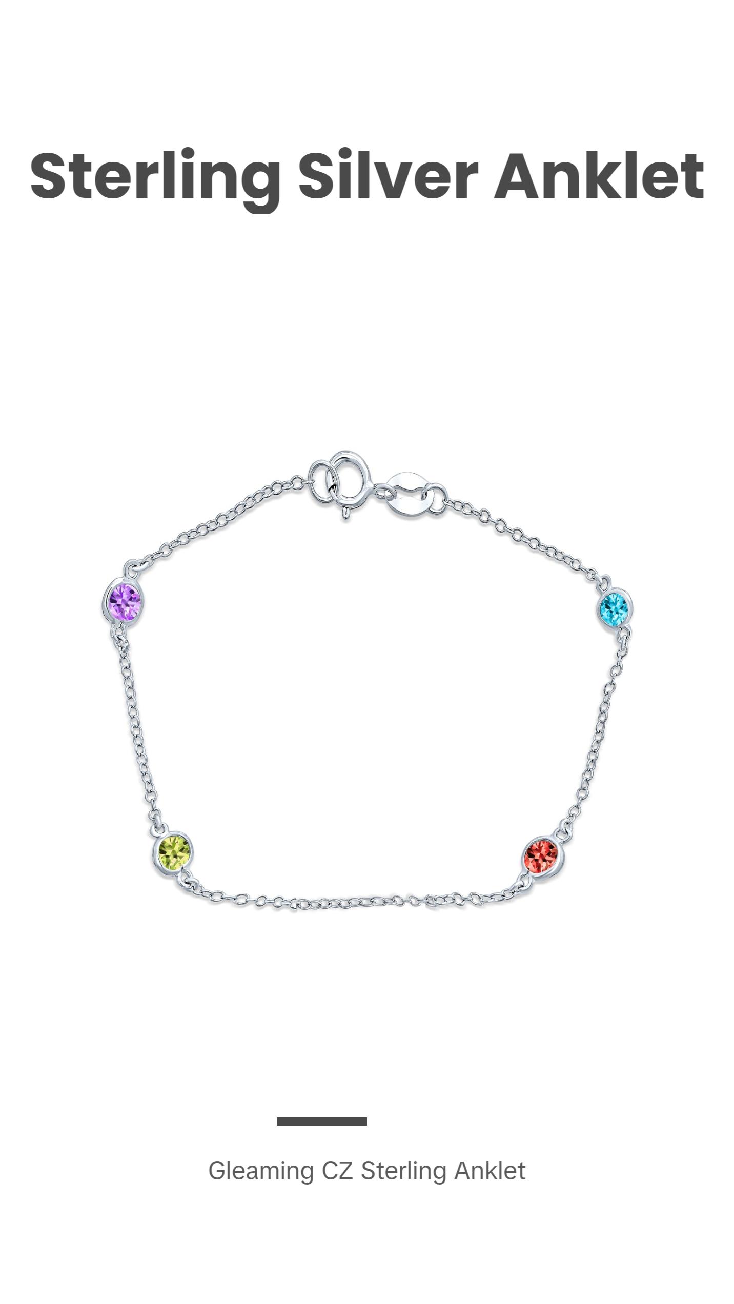 Bridal AAA CZ By The Yard Station Anklet Tennis Ankle Bracelet Silver 9-10 Inch