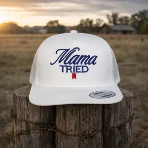 Mama Tried White Trucker Hat – Embroidered Vintage Country Snapback Cap, Southern Western Style Mesh Hat for Men Women, Adjustable Casual Outdoor Hat Gift