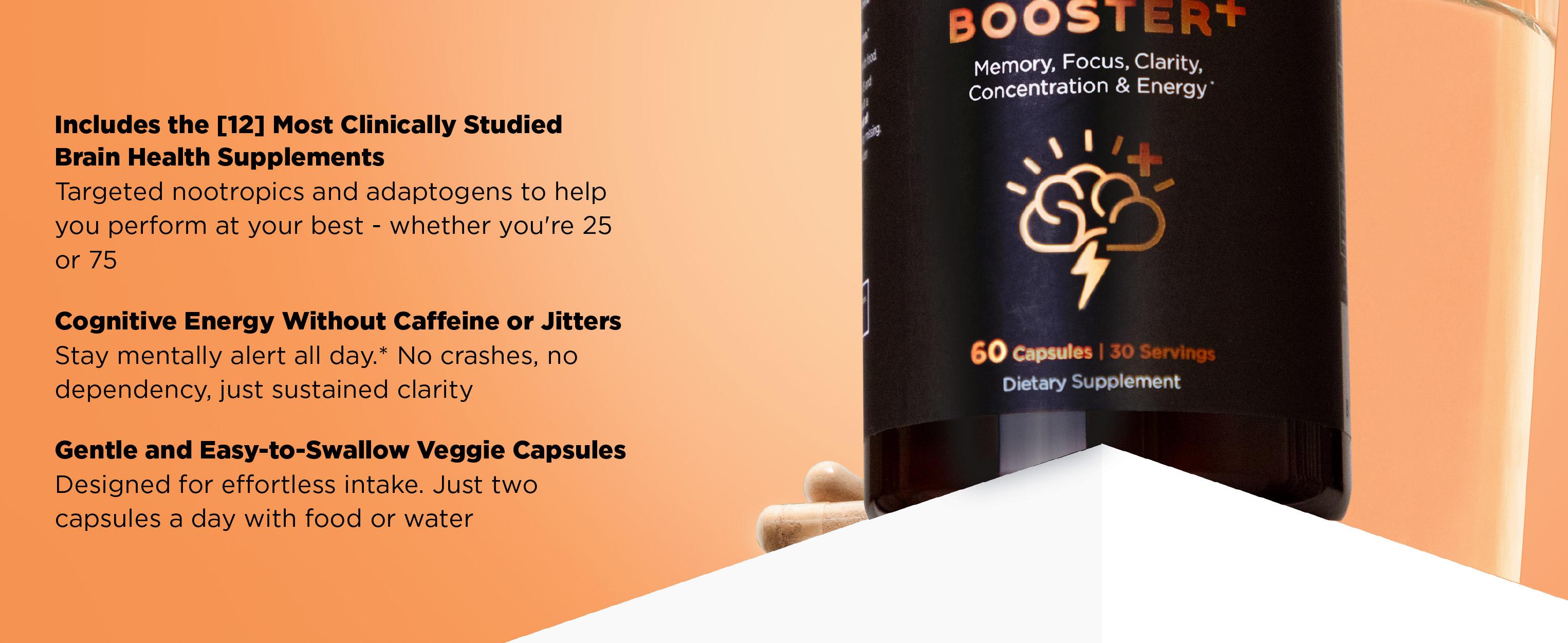 Brain Booster Plus | Memory, Focus & Clarity | Lion’s Mane Mushroom, Neuro Energy & Cognitive Support | 60 Capsules