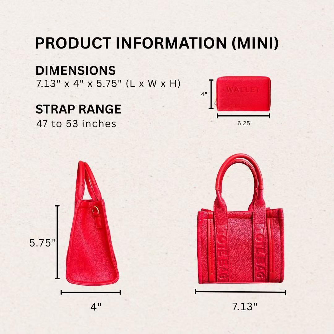 Mini Women's Multicolor Vegan Leather Tote Bag Set - Elegant tote bag with matching wallet, spacious design suitable for work, school and everyday use, a stylish and practical gift for women