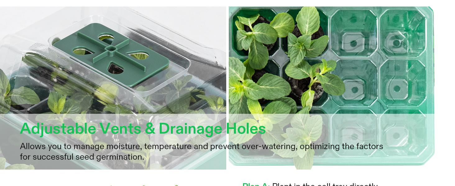 VIVOSUN 6/12-Pack Seed Starter Trays,Seed Starter Kit with Humidity Dome, Flat Reusable Plant Germination Trays with Drain Hole, Green Propagation Tray for Planting Seeds