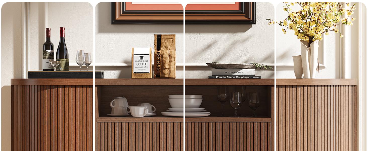 【SPRING GLOW UP】ONBRILL 63" Sideboard Buffet Cabinet with Storage, Modern Fluted Accent Credenza with Sliding Doors, Drawers and Adjustable Shelves, Wood Coffee Bar Console Table for Kitchen, Living Room, Enrtyway 【SPRING GLOW UP】ONBRILL 63" Sideboard Buffet Cabinet with Storage, Modern Fluted Accent Credenza with Sliding Doors, Drawers and Adjustable Shelves, Wood Coffee Bar Console Table for Kitchen, Living Room, Enrtyway