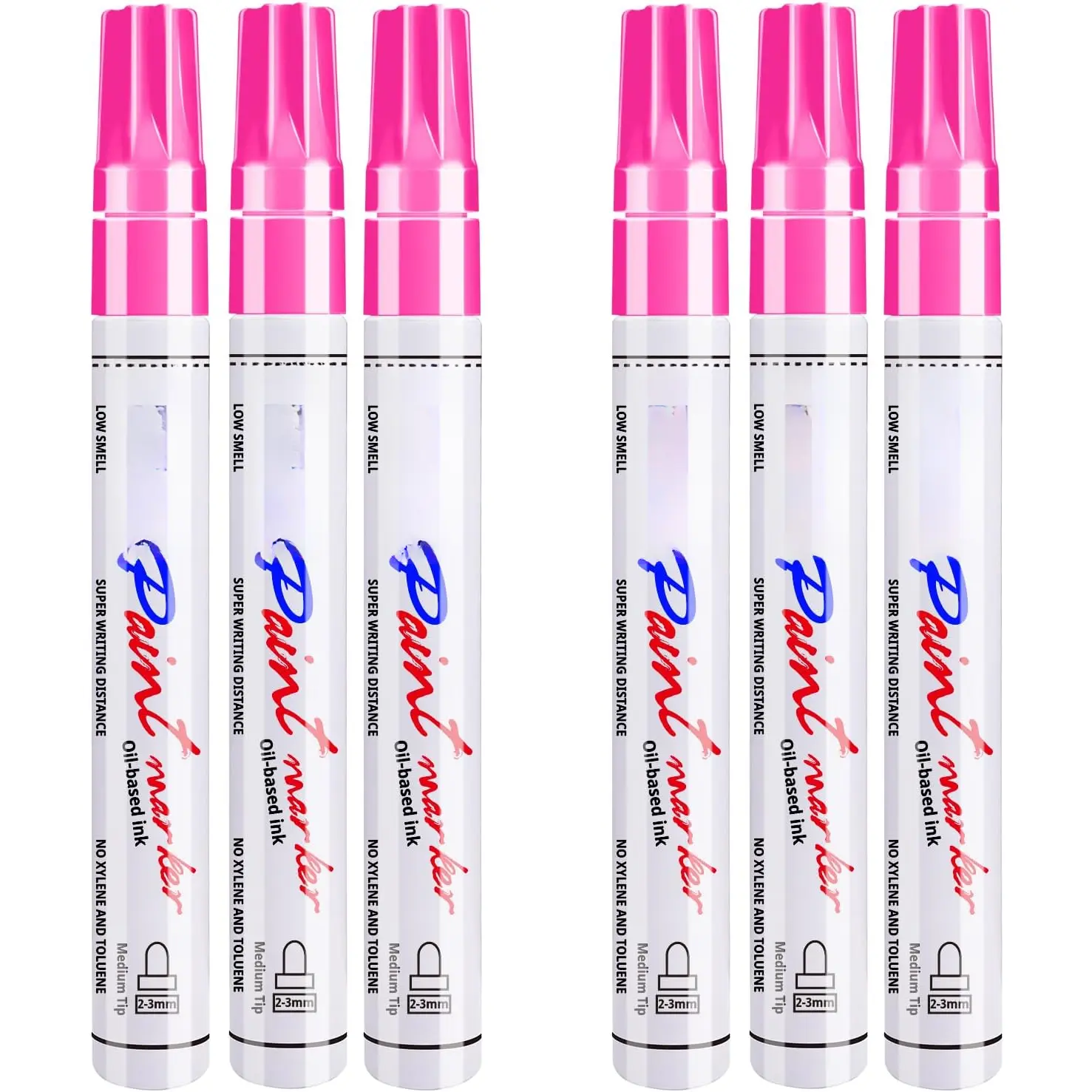 Pink Permanent  Pens - 6 Pack Oil Based  Markers, Pens For Rock Painting  Tyre Metal, Plastic, Canvas, Mugs, , Glass, Quick Drying and , Medium Point