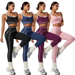 Women's 2 Piece Yoga Set High Waisted Leggings Slim Fit Sleeveless Top All Season Compression Activewear Medium Stretch Crew Neck Solid Color