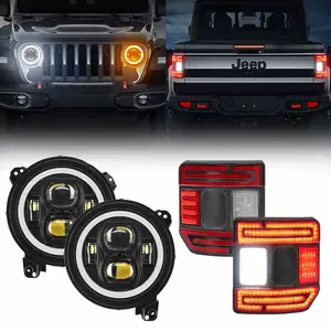 LED Halo Headlights & Flush Mount Tail Light For 2020 2021 2022 2023 2024 2025 2026 Jeep JT