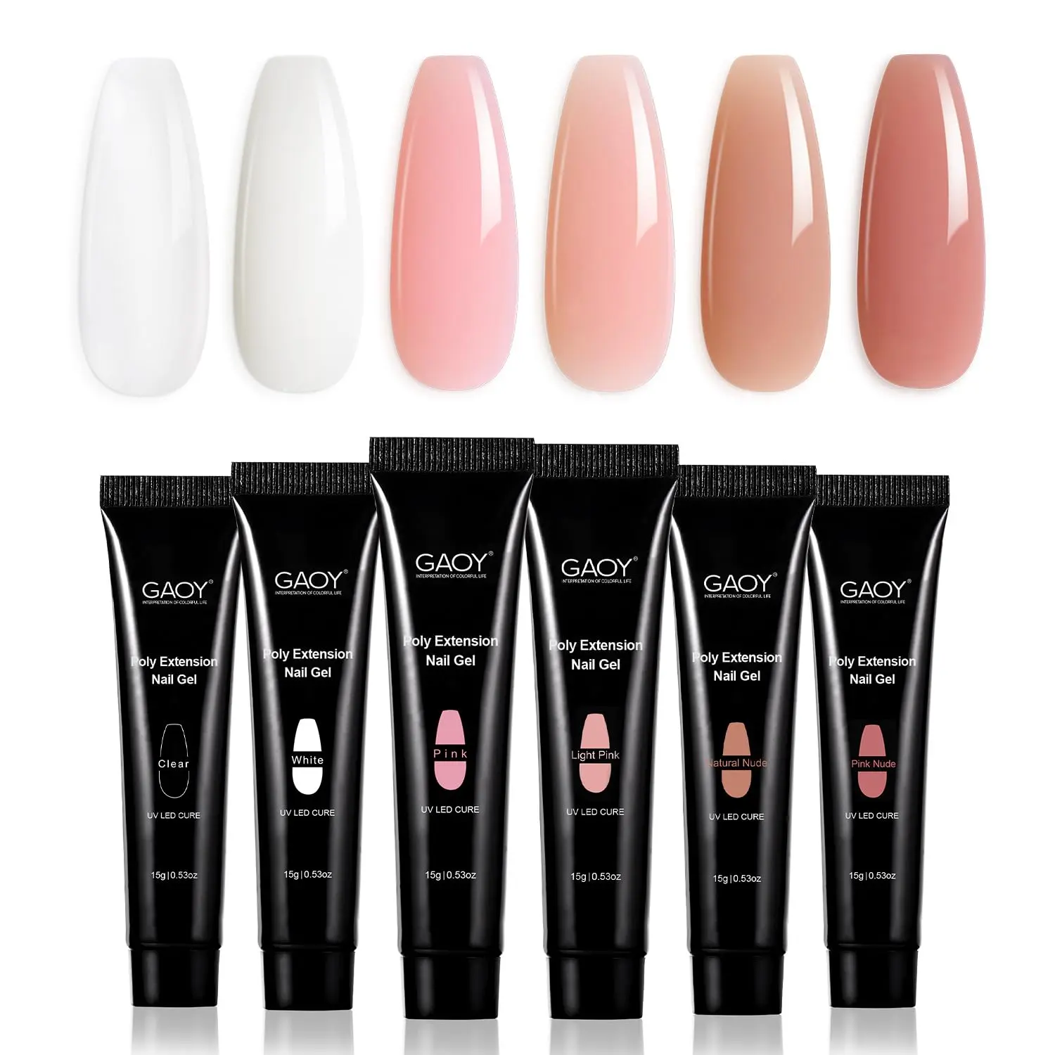 GAOY 6-Color Poly Gel Set for Nail Extensions, Builder Gel, Nude Pink | Pinkish Nude Clear, Long-Lasting, Easy To Shape, Beginner & Professional Nail Art Salon DIY at Home
