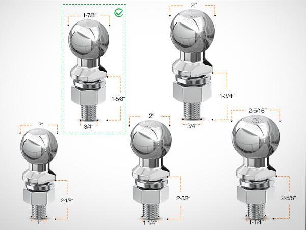 Nilight 1-7/8-Inch Diameter Chrome Trailer Hitch Ball, 2,000 lbs, 1 x 1-5/8-Inch Shank Universal Fit Gray Truck