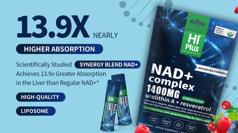 HIPLUS NAD+ Cell Regenerator Berry Flavor Drink 1400 mg Extra Strength NMN Alternative Liposomal, Green Tea + Astaxanthin for Women & Men, Resveratrol, CoQ10, PQQ, Alpha Lipoic Acid – Energy Beauty Healthcare Anti-Aging –20 Pack Antioxidant Supplement