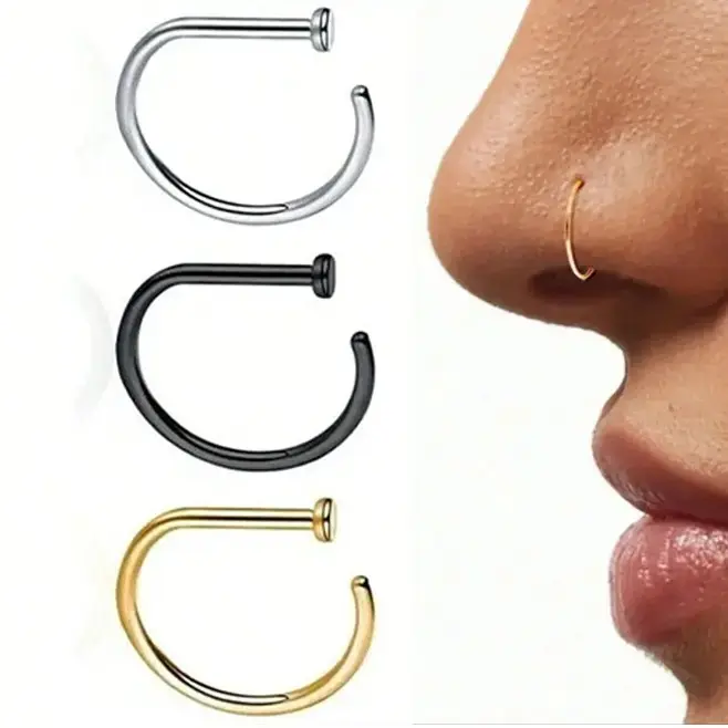 Gold Fake Nose Ring Clip-On, Non-Piercing Nose Hoop for Women and Men, Adjustable Faux Septum Ring Jewelry