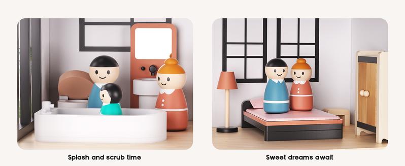 BIERUM Large Modern Wooden Dollhouse with 49Pcs Furniture, Dolls & Pets，DIY Puzzle Pool & Yard, Ideal Gift for Boys & Girls 3+