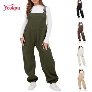 Yeokou Women  Fleece Overalls One-piece Bibs Jumpsuits Adjustable Suspender Straps Warm Winter Fuzzy Ski Pants