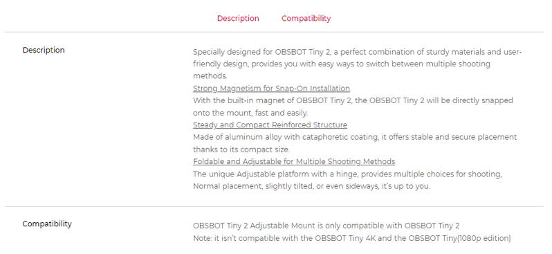 OBSBOT Tiny 2 Adjustable Mount