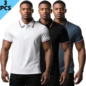 3-Pack Men’s Ice Silk Lapel T-Shirts, Fashion Seamless Polo Shirts for Daily Casual & Work，summer outfits camisa summer men clothes para hombre t shirt  t shirt for men Multi-Country Dress Set Men's Moisture-Wicking Workout Polo Shirt