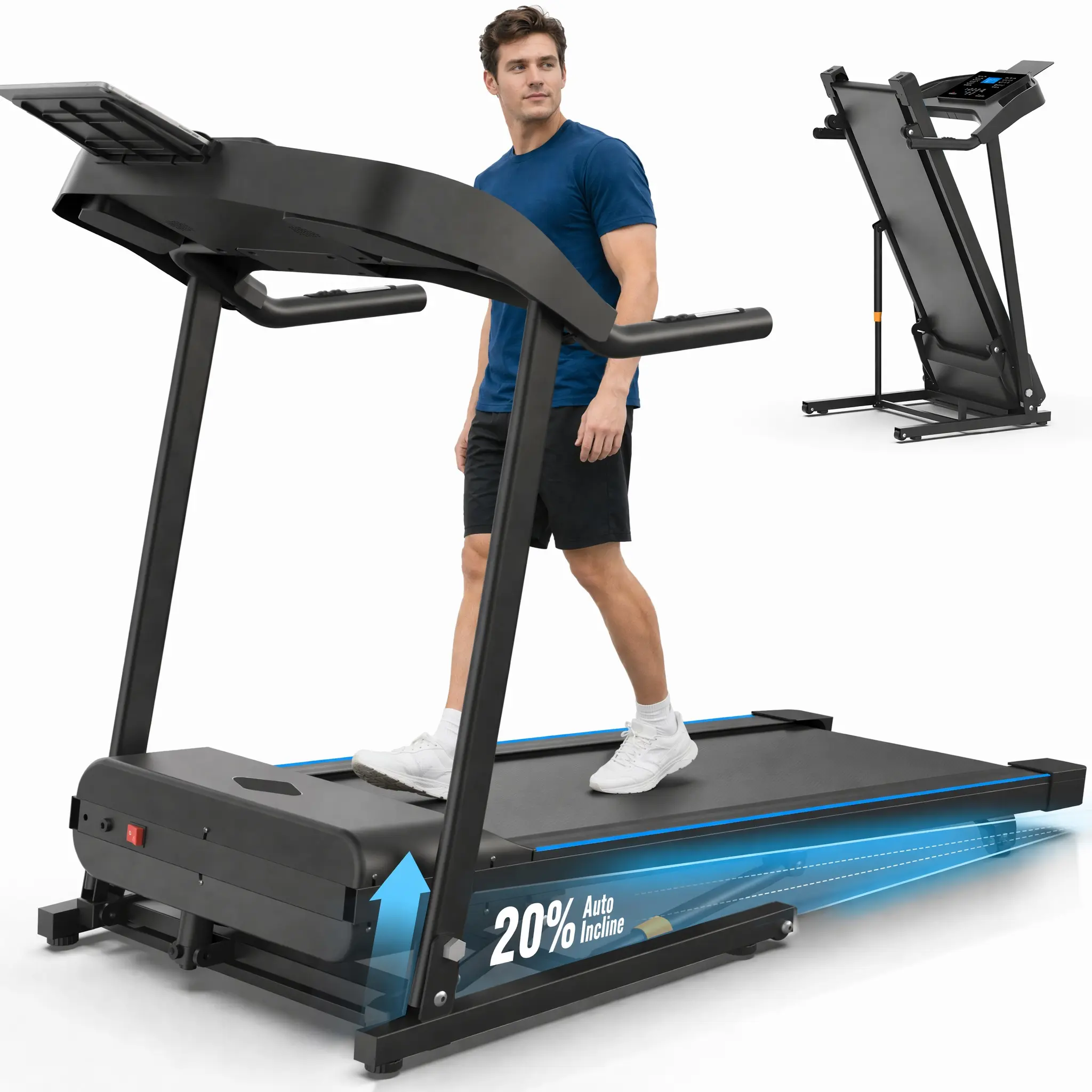 Ancheer treadmill, Heavy Duty running walking machine for Home Gym with 20% Auto Incline, 400 LBS Capacity, Large LED Display, 7-Layer Shock-Absorbing Belt & 12 Programs, Portable Walking Pad, Walking Treadmill