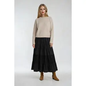 Forever 21 Women's WGA Long Tiered Skirt with Lace Inset, Women's Bottom