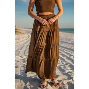 Mocha Breeze Brown Tiered Maxi Skirt