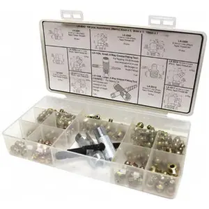 LuMax Grease Fitting Set LX-4843, Metric, Steel, Thread Standard: Taper, Number of Pieces: 100, Maximum Pressure: 8 psi, Thread Size: 10 x 1 mm; 8 x1 mm; 6 x 1 mm, Includes: 4-Way Grease Fitting Small Tool LX-1426