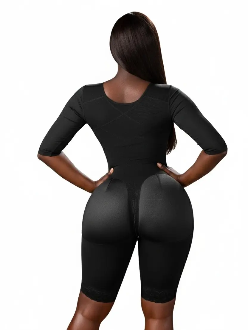 Stage 1 Full Body Colombian Faja with Sleeves | Built-in Bra + Arm Compression | Butt Lifting Zero Glute Pressure | Powernet Waist Sculpting | 3 Hook Levels | Zipper | Snatched Body