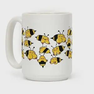 [Sale Up To 50%] Boobees Bee Pattern Coffee Mug, Funny Cute Bee Mug, Ceramic 11oz 15oz Wraparound Glossy, Gift for Friends Her Him Coworkers, 11oz & 15oz ceramic mug