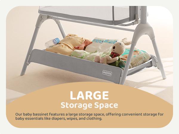 HARPPA 3-in-1 Rocking Baby Bassinet & Bedside Sleeper, Height Adjustable Crib,  Baby Bassinet with Wheels & Storage Basket, Sleeping Cot, Baby Essentials