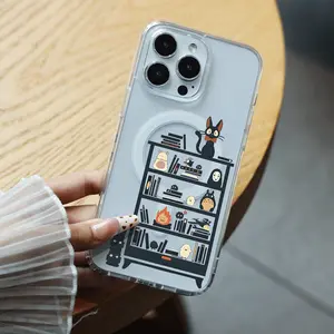 Studio Ghibli Characters (Kiki’s Cat, No-Face, Totoro, etc.) on Bookshelf Clear MagSafe Phone Case for iPhone 11/12/13/14/15/16/16E - Scratch Resistant, Precise Fit, Non-Yellowing