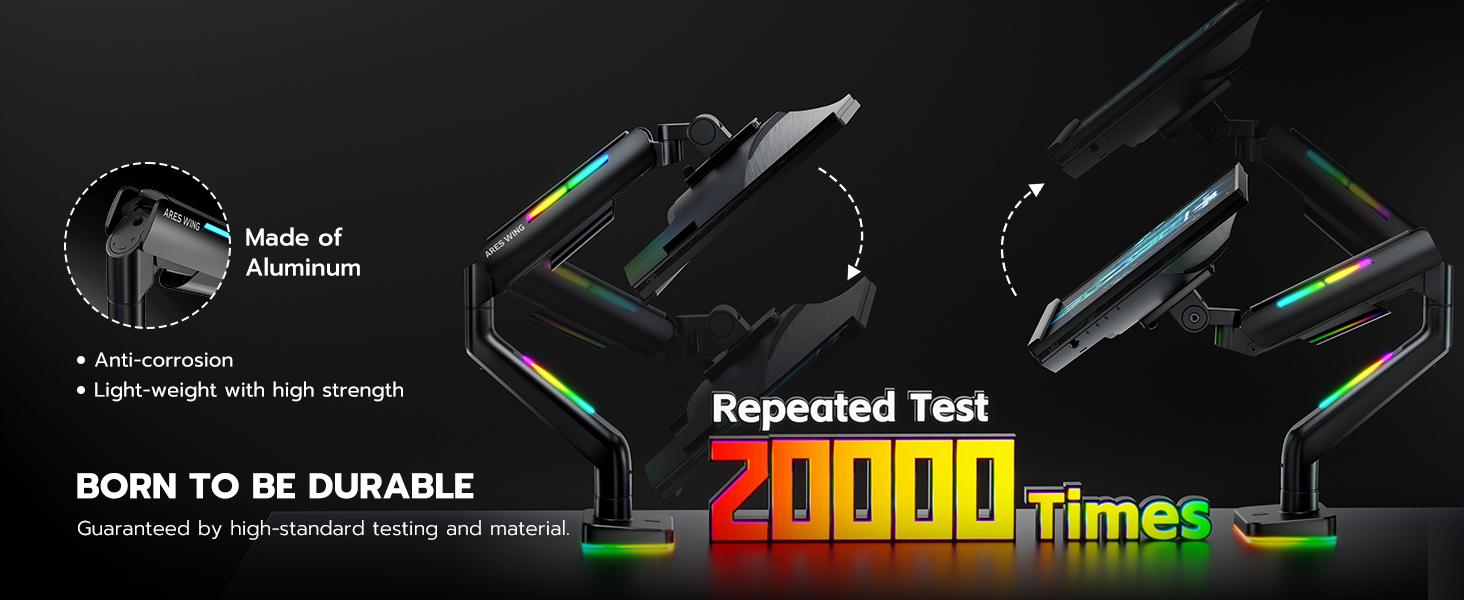 ARES WING Single/Dual Heavy Duty Monitor Arm for 49'' & 44 Lbs Ultrawide Screen, Compatible with Samsung Odyssey G9 and LG Monitor, RGB Desk Arm, 360 Rotation Adjustable Single Mount ARES WING Single/Dual Heavy Duty Monitor Arm for 49'' & 44 Lbs Ultrawide Screen, Compatible with Samsung Odyssey G9 and LG Monitor, RGB Desk Arm, 360 Rotation Adjustable Single Mount