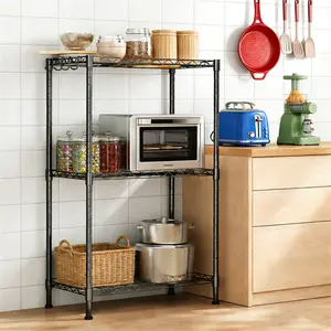 Space-Saving 3-Tier Wire Shelving Unit​ - Adjustable NSF Metal Shelves for Kitchen Pantry, Garage & Closet Storage | Heavy-Duty Rack for Small Places