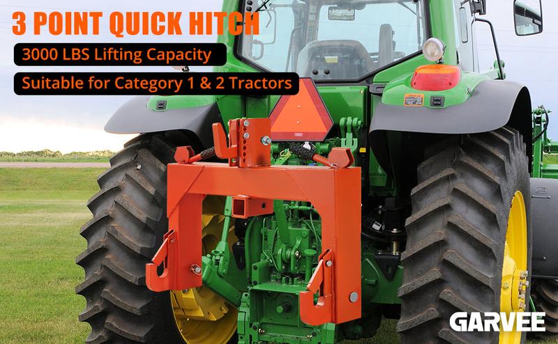 GARVEE Introducing the GARVEE 3 Point Quick Hitch: A Durable and Efficient Tool for Tractors with 3000 LBS Lifting Capacity, Perfect for All Your Agricultural Needs and Tasks.