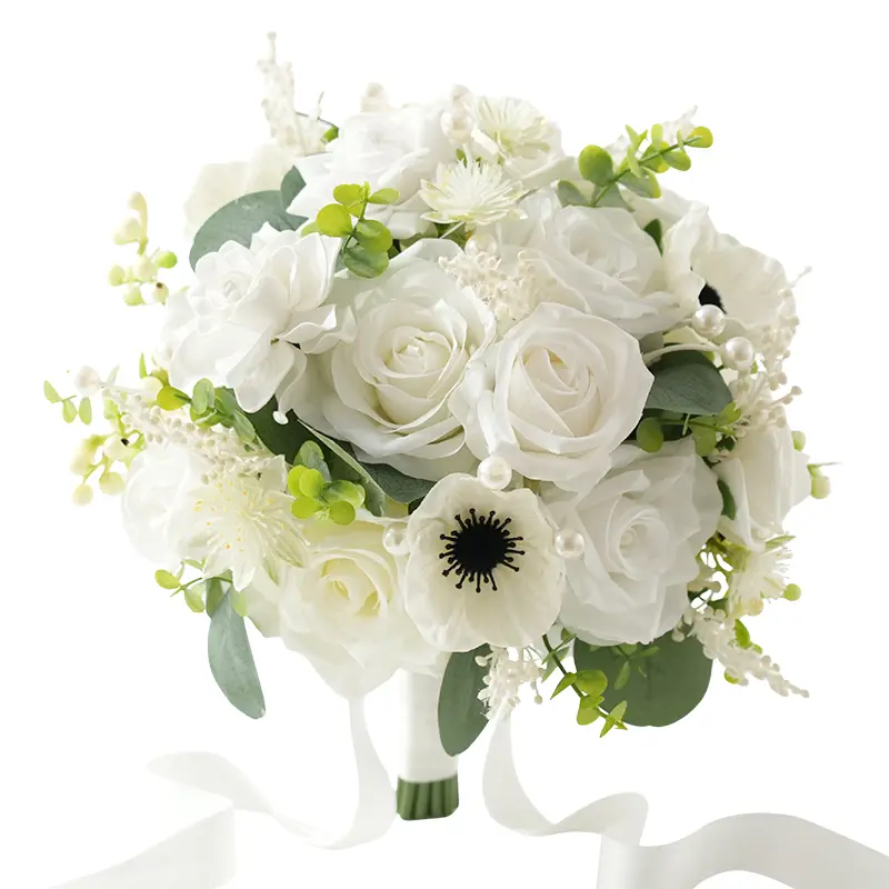 S-A8995 Silk Artificial Eucalyptus Bouquet, White 0.78*0.98ft Bridesmaid Bouquet, Wedding Ceremony & Home Decor Supplies, White 0.78*0.98Ft Bouquet