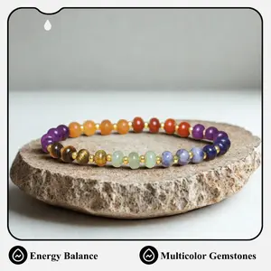 7 Chakra Beaded Healing Bracelet with Multicolor Gemstones for Energy Balance and Wellness 7x7x1 cm Lightweight Comfortable Fit Vibrant Bead Mix
