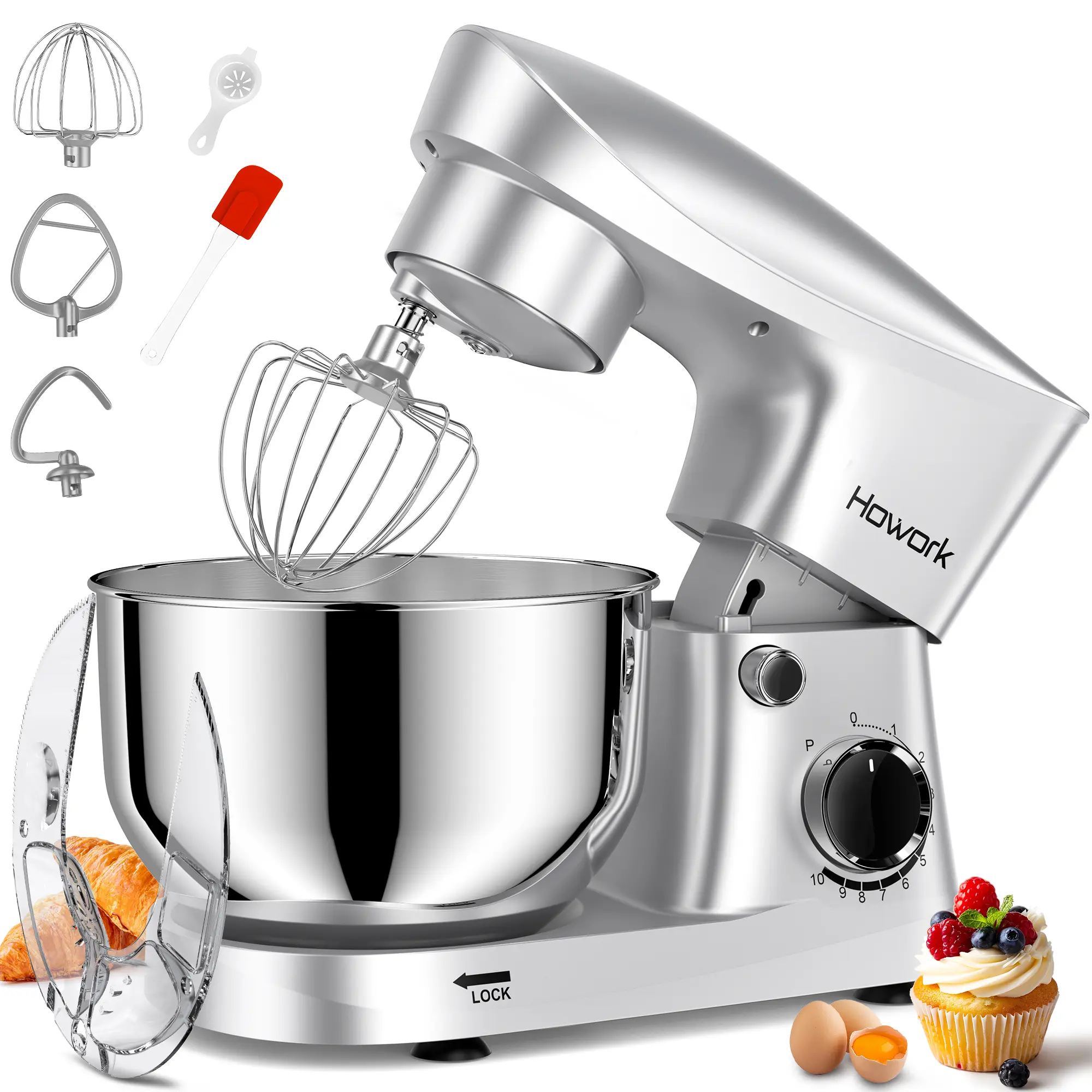 HOWORK  5QT 10-Speed Stand Mixer (350W) | Bowl with Pulse Button, Dishwasher-Safe Attachments | Perfect for Dough & Baking,home essentials