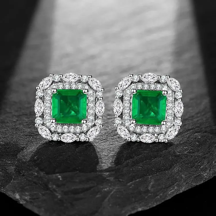 Green Crystal Halo Earring Stud