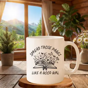 Spread Those Pages Like A Good Girl 11oz Mug, Book Lover Floral Reading Quote Design, Ceramic Coffee Cup, Funny Gift for Readers
