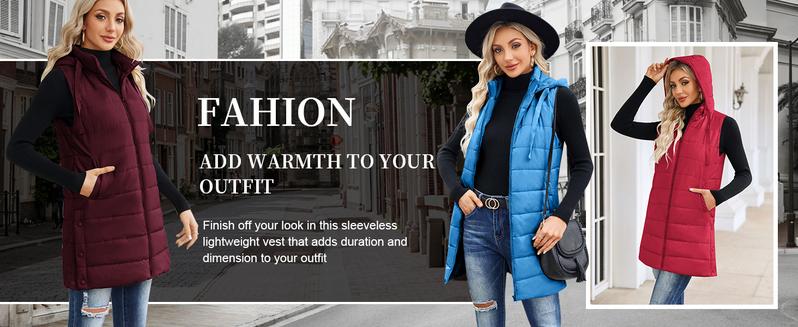 Women's Hooded Outwear Vest Lightweight Zipper Up Padded Gilet With Pockets