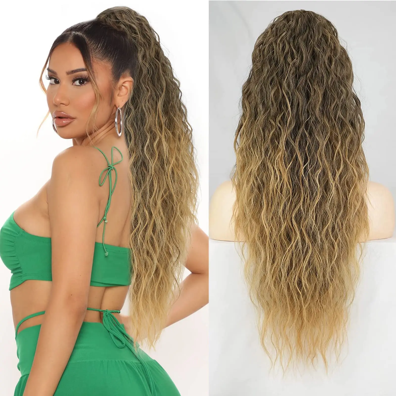 H M D Ponytail Extension, 26-Inch Wavy Curly Handwoven Drawstring Clip-In, Soft Heat-Resistant Synthetic Hair for Black Women, Wavy Curly Ponytails, Synthetic Hair Extensions, Synthetic Soft Hair