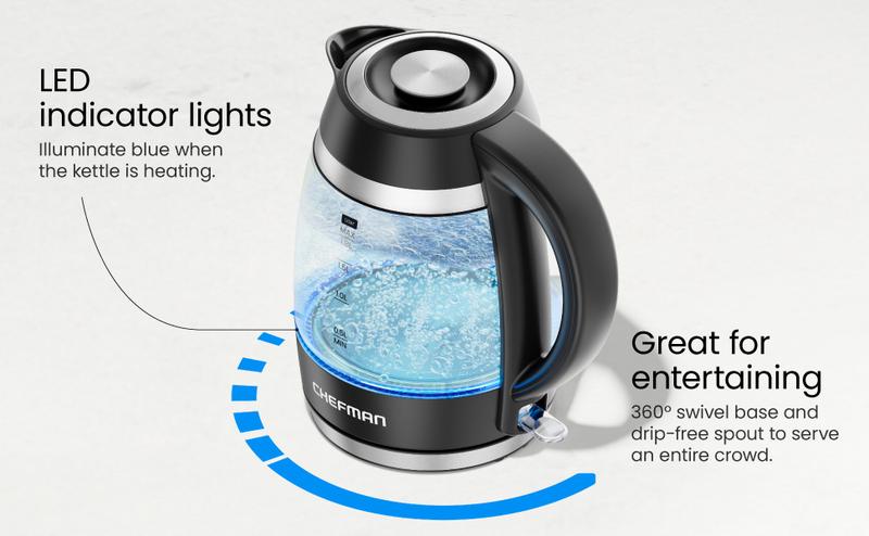 Chefman Fast-Boil 1.8L Electric Kettle - Compact Design for Efficient Water Heating